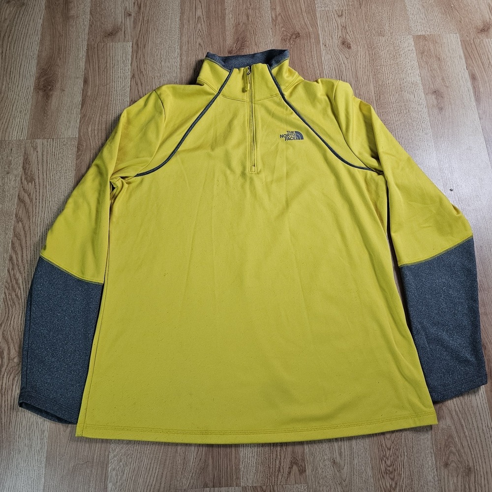 The North Face 1/4 Zip Pullover Womens XL Yellow Grey Hiking Activewear Top